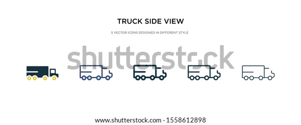 truck side view icon in different style vector\
illustration. two colored and black truck side view vector icons\
designed in filled, outline, line and stroke style can be used for\
web, mobile, ui