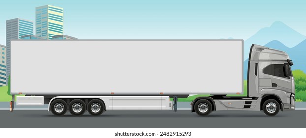 truck side view man Vector white daf auto Cargo empty 3d grey big large white box car new euro Italy work haul motor fast white send sending actros ship giga factory hybrid eco zero emission