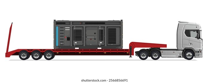 truck side view trailer load semi road car haul dig big large long lorry generator icon logo sign design template work build auto under work power drive carry cargo wheel mover