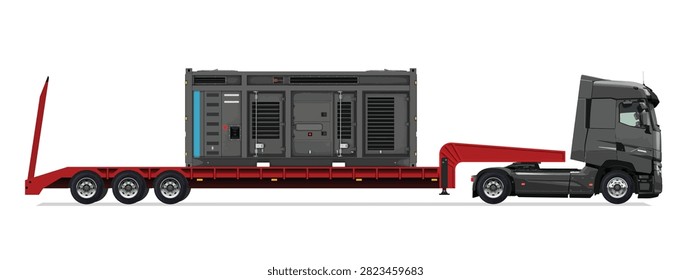truck side view trailer load semi road car haul dig big large long lorry generator icon logo sign design template work build auto under work power drive carry cargo wheel mover