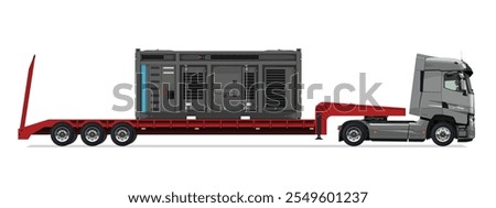 truck side view trailer load semi road car haul dig big large long lorry generator icon logo sign design template work build auto under work power drive carry cargo wheel mover
