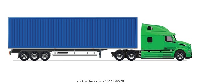 truck side view Vector white auto Cargo empty 3d grey big large blue box car new road work haul motor fast white send sending semi ship giga factory hybrid eco zero emission