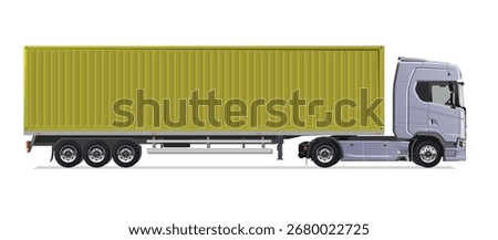 truck side view Vector white auto Cargo empty 3d big large blue box euro car new euro road work haul motor fast white send sending semi ship giga factory hybrid eco zero emission

