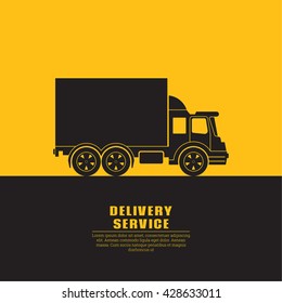 Truck sign with a banner for the text. Fast cargo delivery, service of shops, enterprises and other establishments. A vector illustration in flat style.