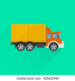 Truck sign on the isolated background. Fast cargo delivery, service of shops, enterprises and other establishments. A vector illustration in flat style.