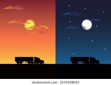 Truck Silhouette in Day and Night Background