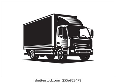 Truck silhouette icon vector illustration template isolated on a white background. Black silhouette. Side view of a truck. Vector simple flat delivery truck vector illustration.