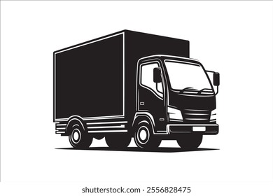 Truck silhouette icon vector illustration template isolated on a white background. Black silhouette. Side view of a truck. Vector simple flat delivery truck vector illustration.