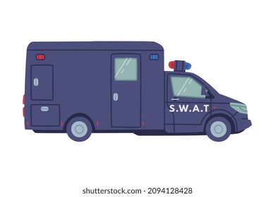 Truck with Siren as SWAT Vehicle or Rescue Vehicle and Police Tactical Unit Vector Illustration