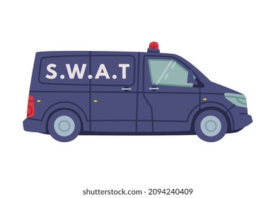 Truck with Siren as SWAT Vehicle or Rescue Vehicle and Police Tactical Unit Vector Illustration