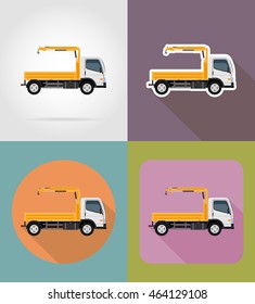 truck with a small crane for construction flat icons vector illustration isolated on background