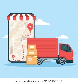 truck in smartphone delivery app service