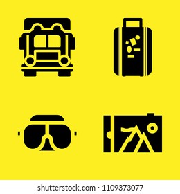 truck, smartphone, googles and bag for travel vector icon set. Sample icons set for web and graphic design