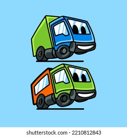 Truck smiling cartoon mascot, flat design style