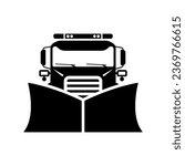 Truck snowplow icon. Snowblower. Black silhouette. Front view. Vector simple flat graphic illustration. Isolated object on a white background. Isolate.