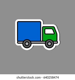 Truck sticker, vector isolated truck paper label, delivery transport simple symbol.