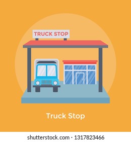 Truck stop flat icon vector