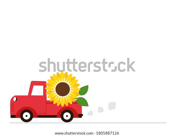 Truck and\
sunflower on white background\
vector.