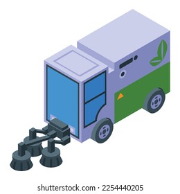 Icono del barrenador de camiones vector isométrico. Limpiador de calles. Limpieza de máquinas