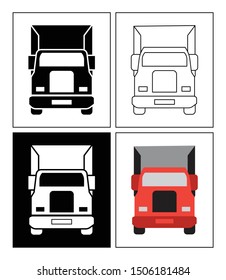 Truck symbol presented as pictogram, black and white, line icons and flat icons. Set of transportation icons.