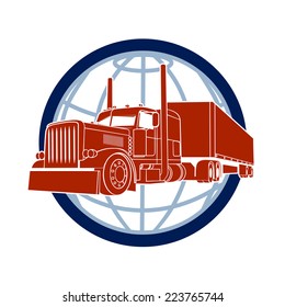 truck symbol road haulage on a background of a planet