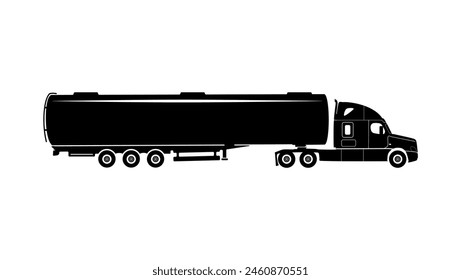 Truck with tank, black isolated silhouette