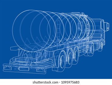 Truck with tank concept. Vector rendering of 3d. Wire-frame style. The layers of visible and invisible lines are separated