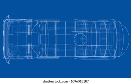 Truck with tank concept. Vector rendering of 3d. Wire-frame style. The layers of visible and invisible lines are separated