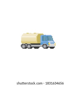 Truck with a tank. Pixel art. Old school computer graphic. 8 bit video game. Game assets 8-bit sprite. 16-bit.