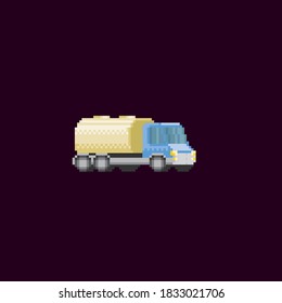 Truck with a tank. Pixel art. Old school computer graphic. 8 bit video game. 