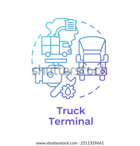 Truck terminal blue gradient concept icon. Industrial building type. Loading dock. Hub transportation. Round shape line illustration. Abstract idea. Graphic design. Easy to use in booklet