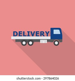Truck with text flat icon with long shadow. Transportation,delivery,business. Vector illustration EPS10