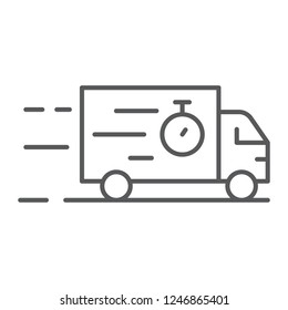 Truck thin line icon, delivery and shipping, lorry sign, vector graphics, a linear pattern on a white background, eps 10.