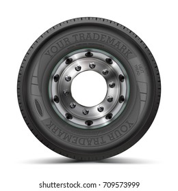 Truck tire, wheel. High quality vector illustration of typical truck fore wheel, isolated on white background.