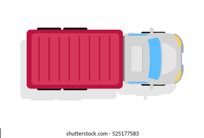 Truck top view icon. Lorry with container vector illustration isolated on white background. Cargo transportation. Commercial auto. For transport company ad, infographics, logo, web design