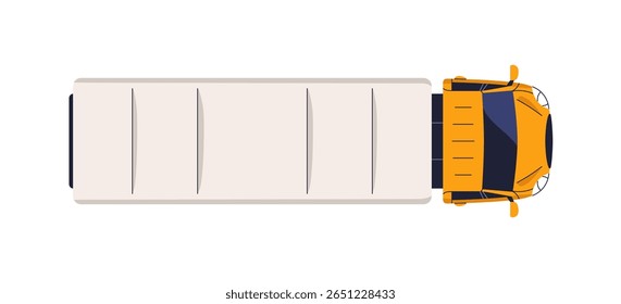 Truck top view. Large cargo lorry with trailer from above, overhead. Freight transport, commercial delivery, shipment. Heavy auto vehicle. Flat vector illustration isolated on white background