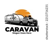 Truck tow caravan camping logo vector illustration