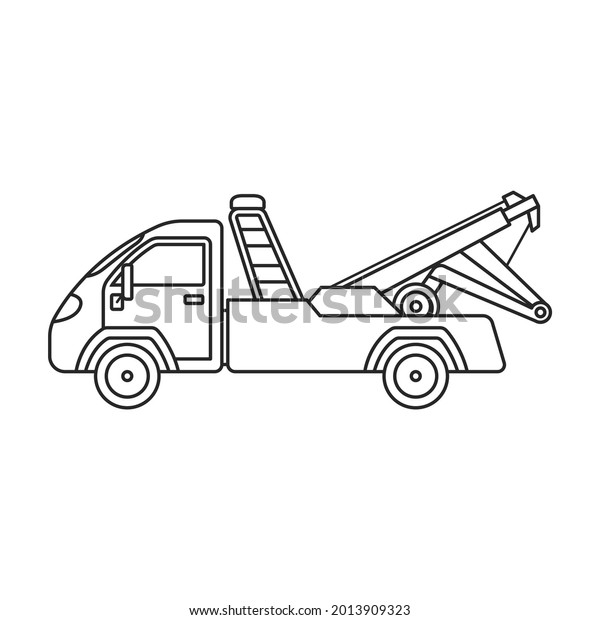 Truck tow vector icon.Outline vector icon\
isolated on white background truck\
tow.