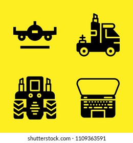 truck, tractor, airplane and macbook vector icon set. Sample icons set for web and graphic design