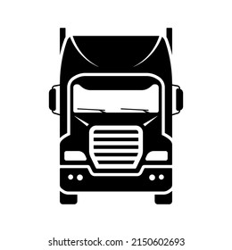 Truck tractor icon. Cargo transportation. Black silhouette. Front view. Vector simple flat graphic illustration. Isolated object on a white background. Isolate.