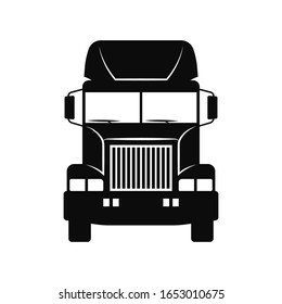 Truck Tractor Icon. Front View. Black Vector Silhouette. Isolated Object On A White Background. Isolate.