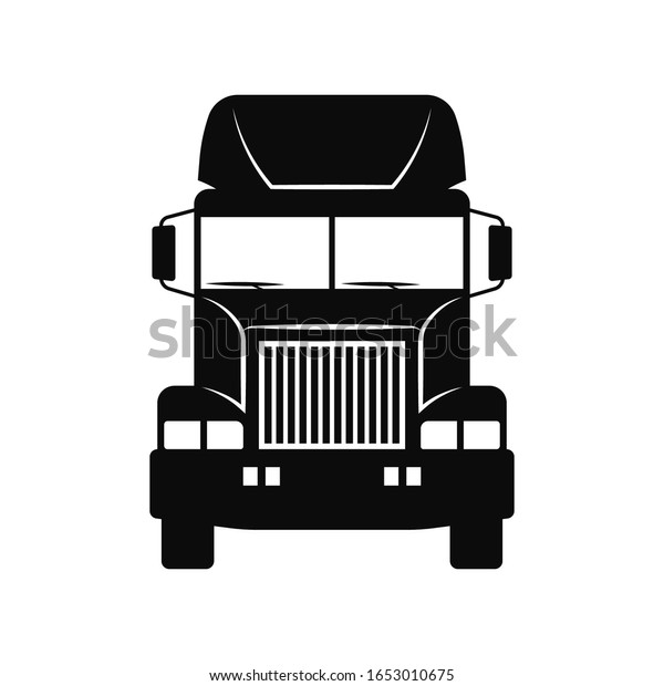 Truck tractor icon. Front\
view. Black vector silhouette. Isolated object on a white\
background. Isolate.