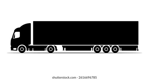 Truck tractor with semitrailer icon. Black silhouette. Side view. Vector simple flat graphic illustration. Isolated object on white background. Isolate.