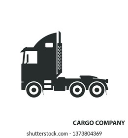 Truck tractor. Side view. Black silhouette. Vector drawing. Isolated object on white background. Isolate.