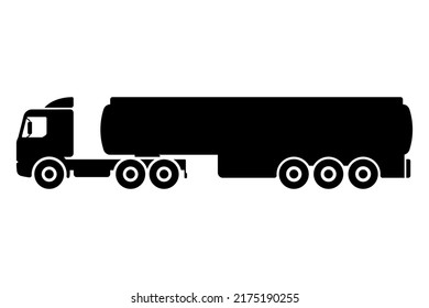 Truck tractor tanker with semi-trailer icon. Black silhouette. Side view. Vector simple flat graphic illustration. Isolated object on a white background. Isolate.