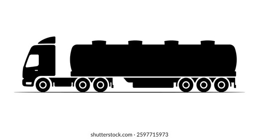 Truck tractor with trailer tank icon. Black silhouette. Side view. Vector simple flat graphic illustration. Isolated object on white background. Isolate.