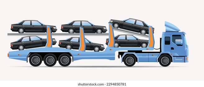Truck tractor with a trailer for transporting cars on a white background. Special transport vector illustration