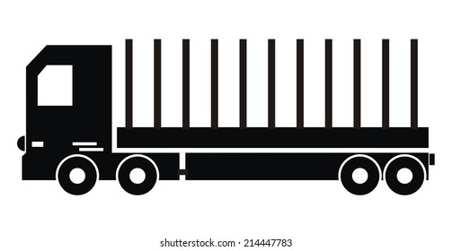 truck with trailer , black silhouette, vector icon