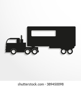 Truck with trailer. Black vector icon