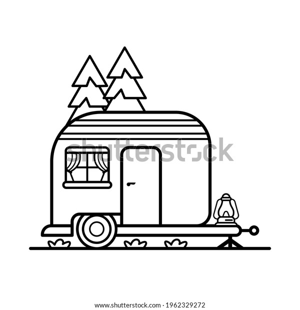 Truck Trailer for Camping Coloring Book\
Vector Illustration